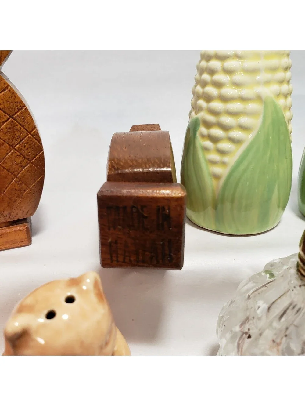 Vintage to New Salt & Pepper Lot 6 Pairs Kitsch Corn Cobs, Wood Acorns Glass